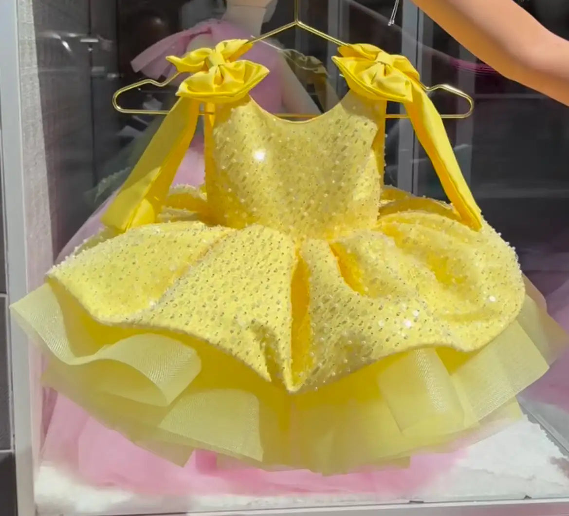 KLFLG Light Luxury Pageant Dress For Baby Girls With Sequins And Bow