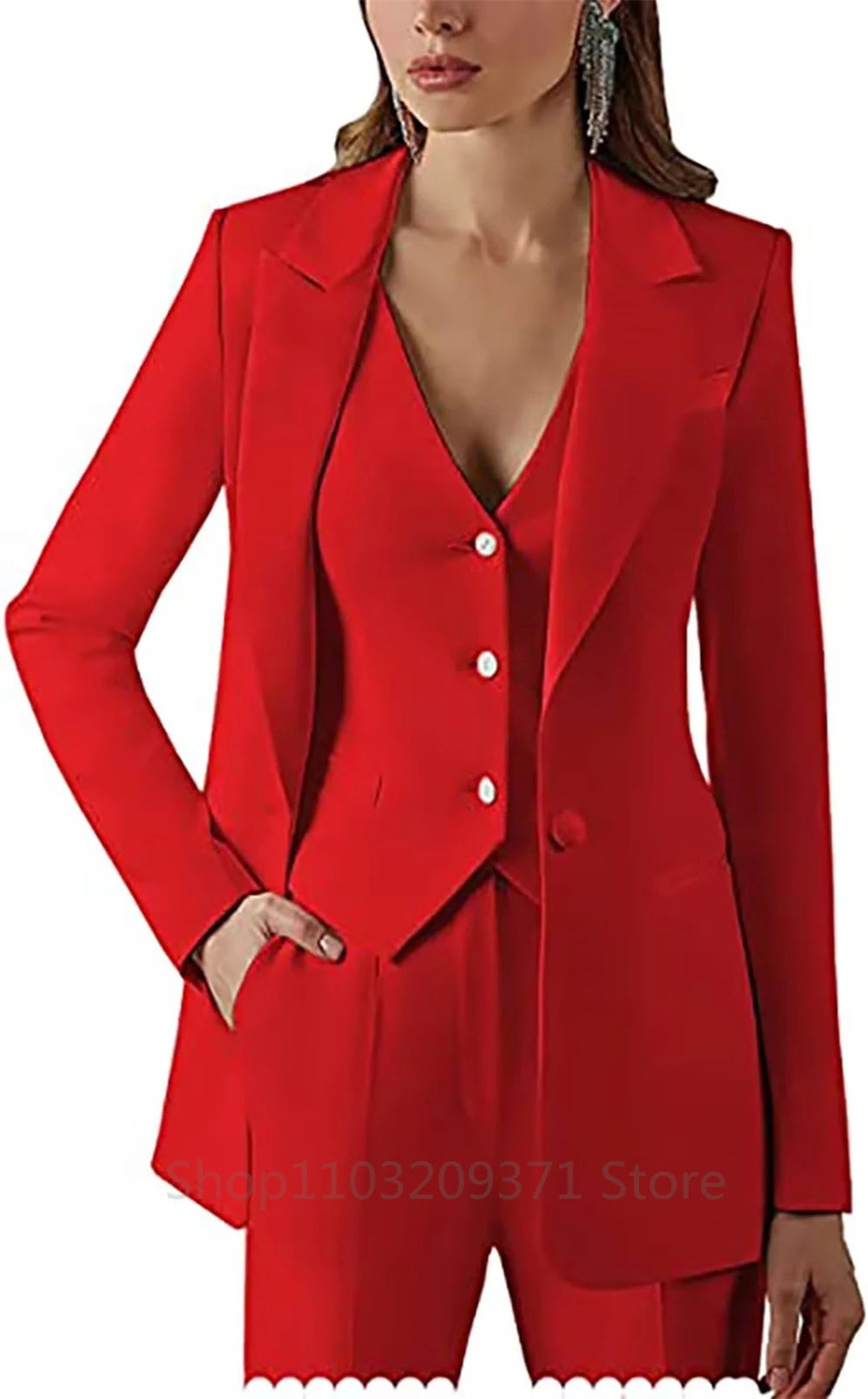 Women Suit Set Lapel Blazer Vest Pants Office Lady