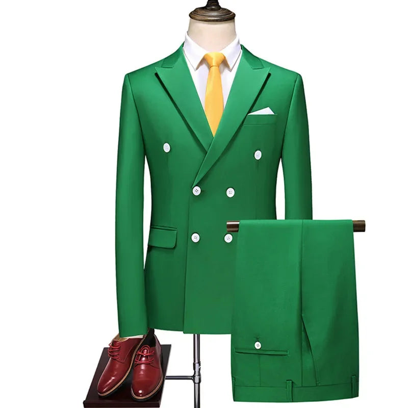 Men's Double Breasted Blazer And Pants Suit British Style Business