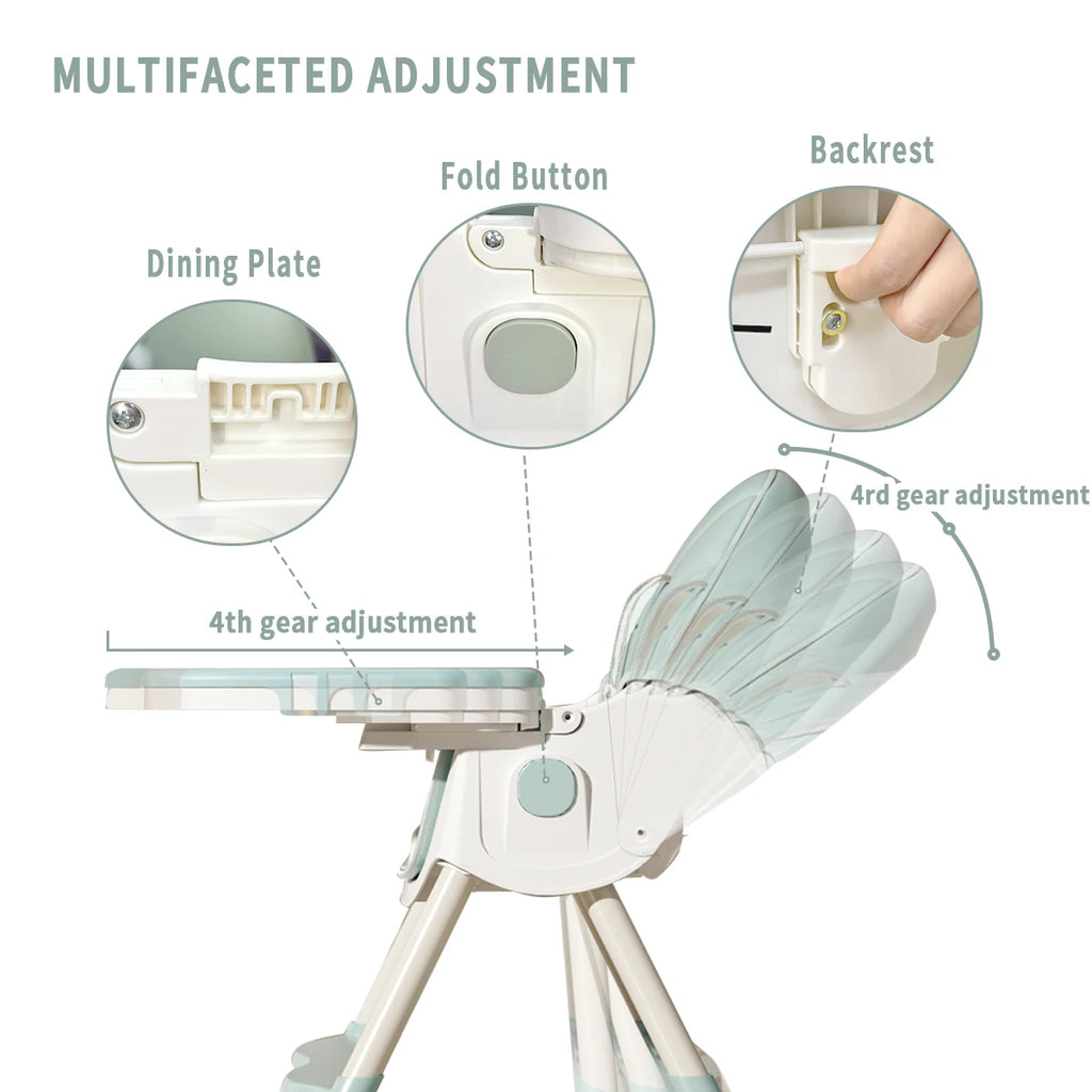 Children Foldable High Chair With Detachable Plate