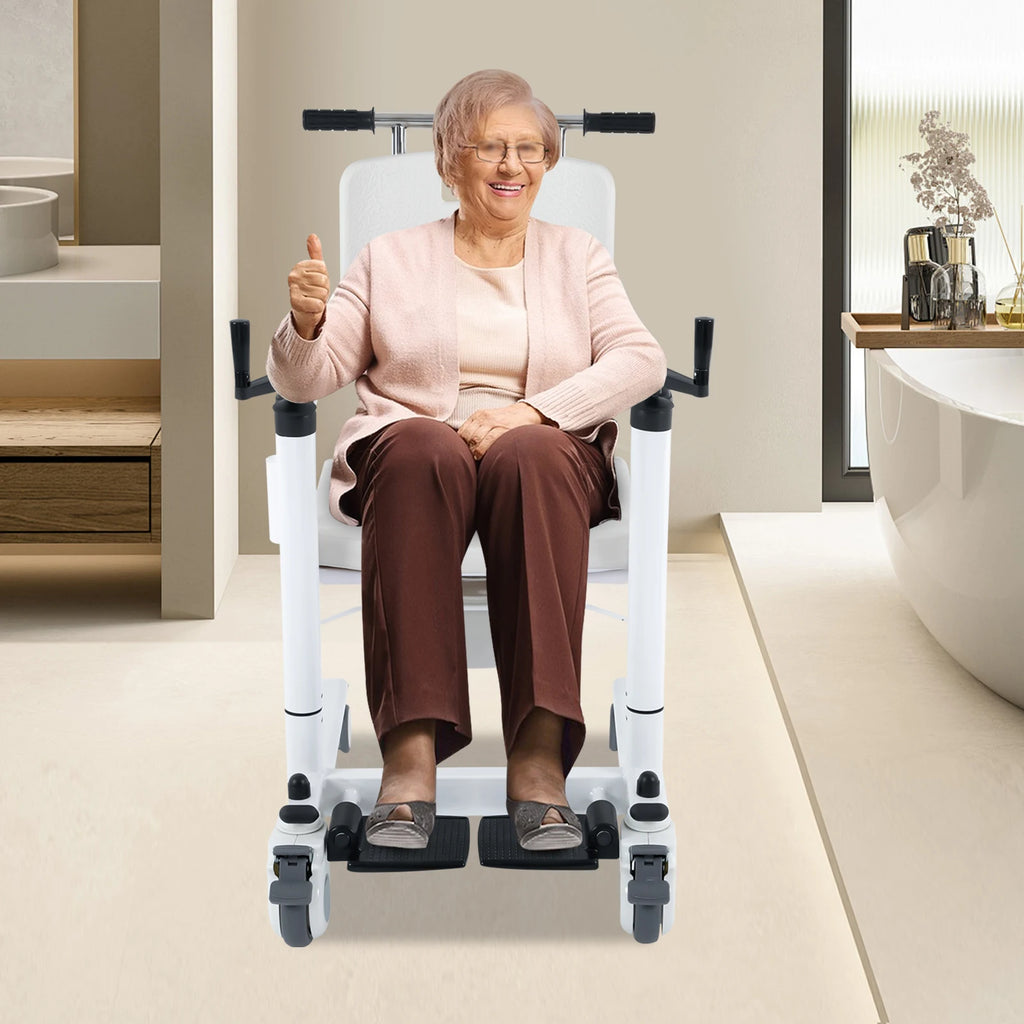 Lift Transfer Chair Heavy Duty 264 Pounds with 4 Silent Wheels and Brakes Shower Commode Wheelchair for Elderly and Disabled