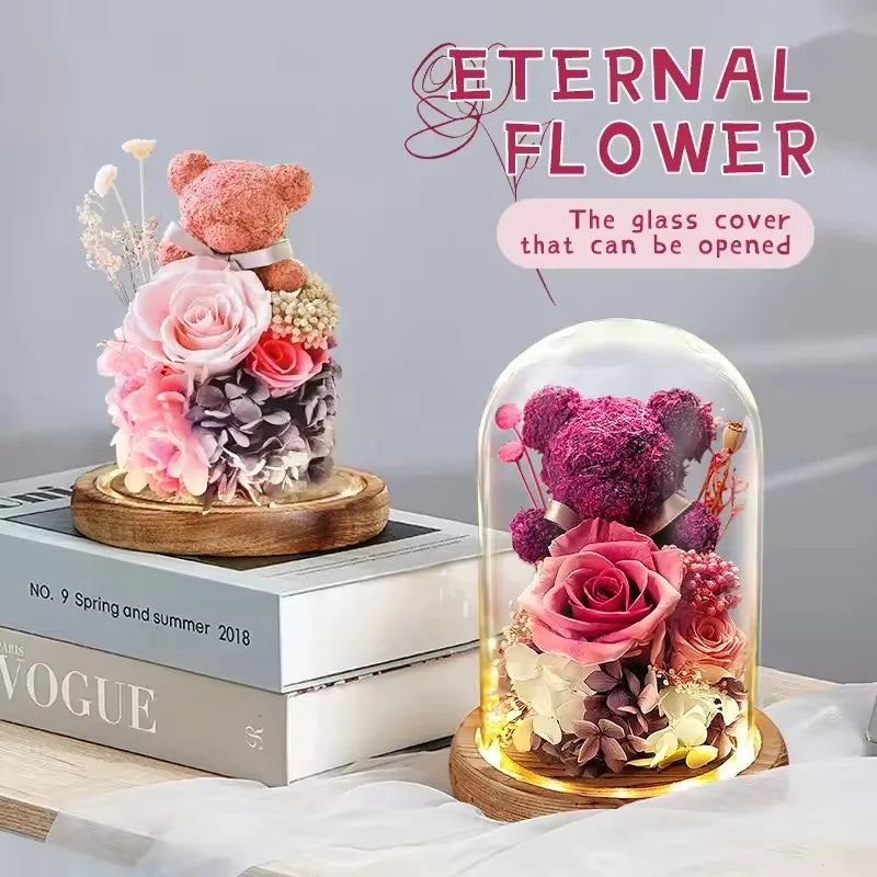 Eternal Flower Glass Cover Gift Box Lights Valentines Day