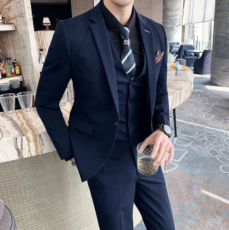 S-7XL (Jacket+Vest+Pants) Fashion Boutique Lattice Formal Business Mens Suit 3Pcs Set Groom Wedding Dress Plaid Suit Show Stage