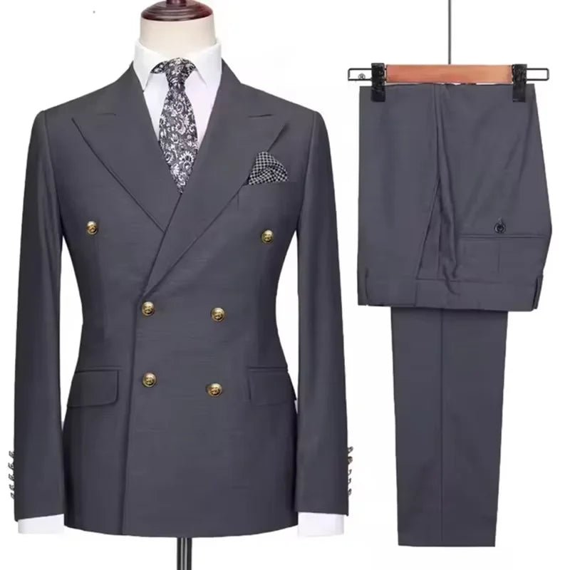 Xomoflag Men's Slim Fit Double Breasted Suit Jacket and Pants