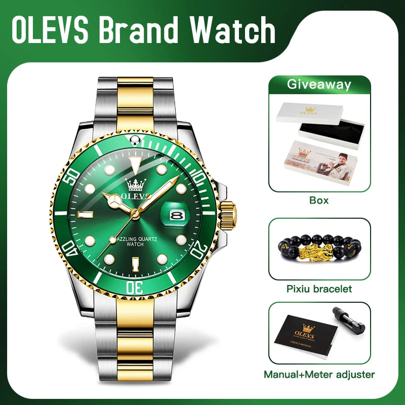 OLEVS 5885 Quartz Date Mens Watch Brushed Stainless Steel