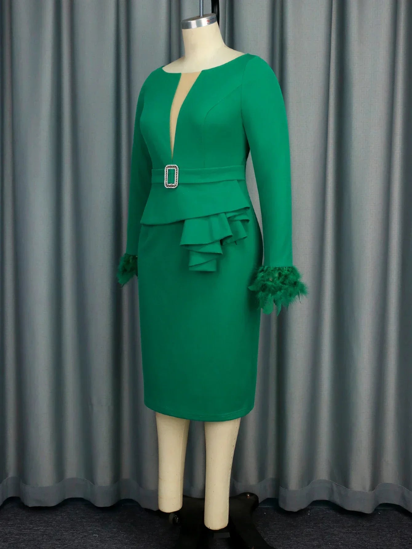 ONTINVACN Elegant Bodycon Dress For Women With Mesh Patchwork Feathers