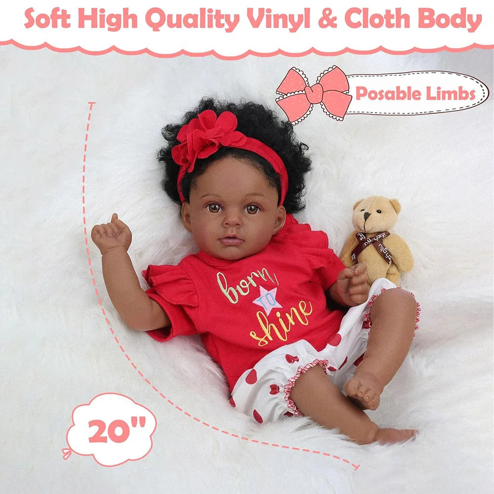Realistic African American Reborn Baby Doll With Rooted Hair