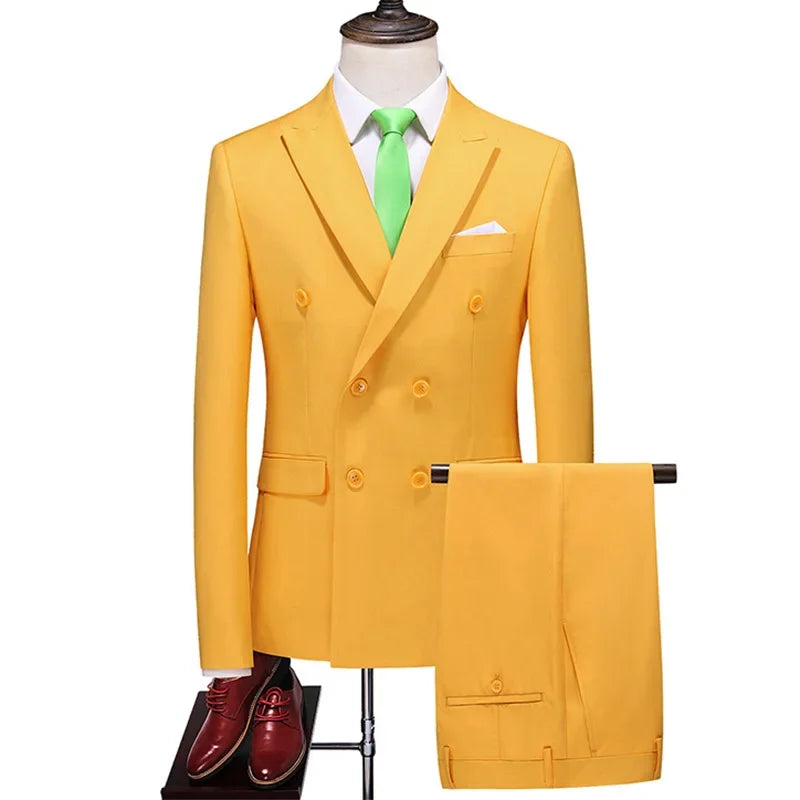 Men's Double Breasted Blazer And Pants Suit British Style Business
