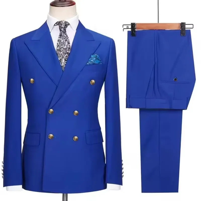 Xomoflag Men's Slim Fit Double Breasted Suit Jacket and Pants