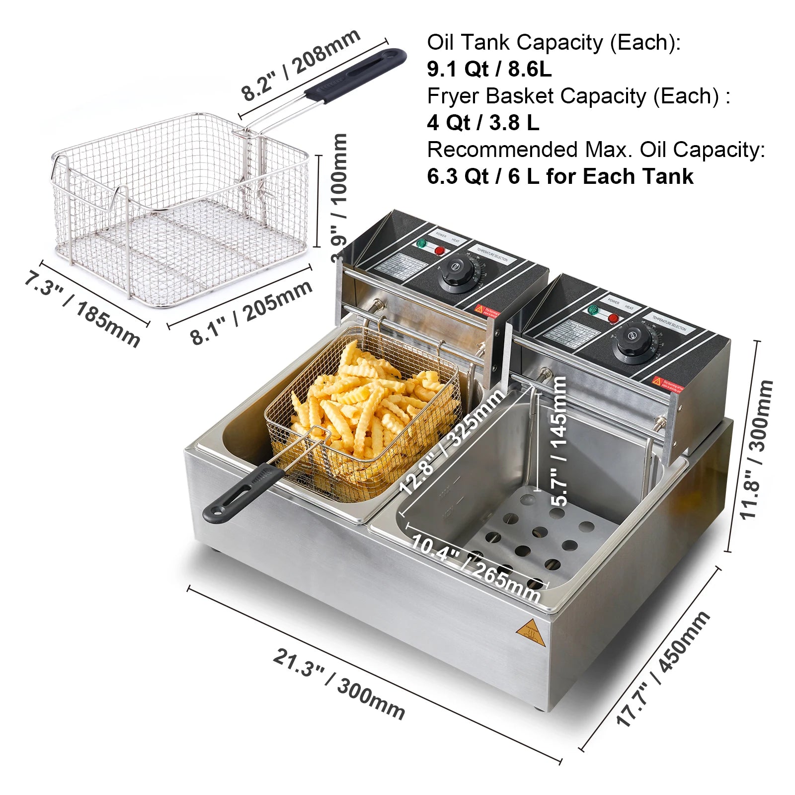 SucceBuy Electric Deep Fryer Dual Tanks Commercial
