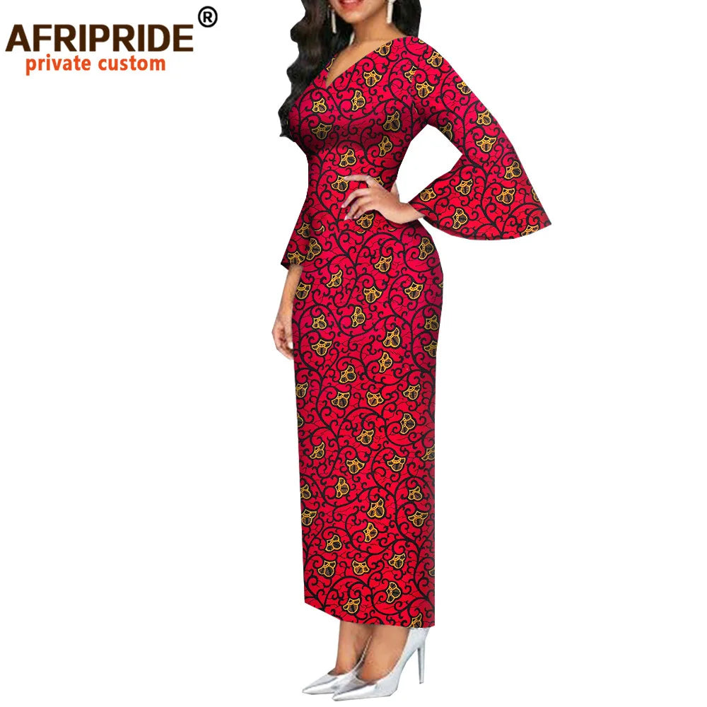 Women`s African Dresses Dashiki Outfits Print Bodycon Long Maxi Dress V Neck Flare Sleeve Party Wedding AFRIPRIDE A1925048