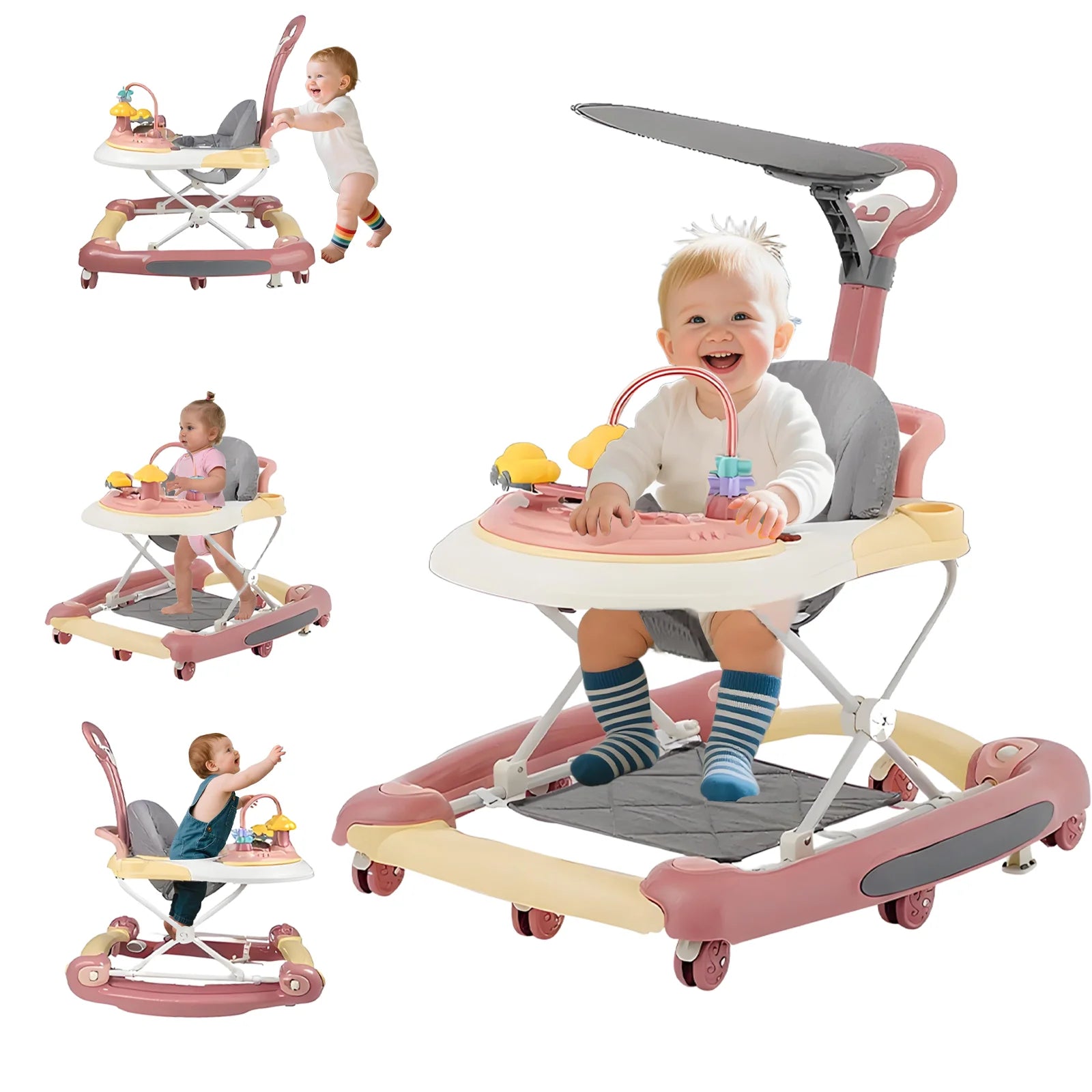 Baby Walker With Sunshade And Seat Multifunctional Anti Rollover Stroller