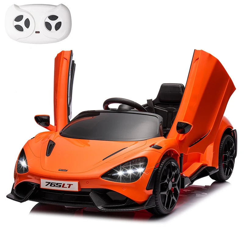 12V Licensed McLaren 765LT Kids Ride On Toy,Electric Vehicle for Toddler Age 3+,Battery Powered Ride On Car with Hydraulic Doors