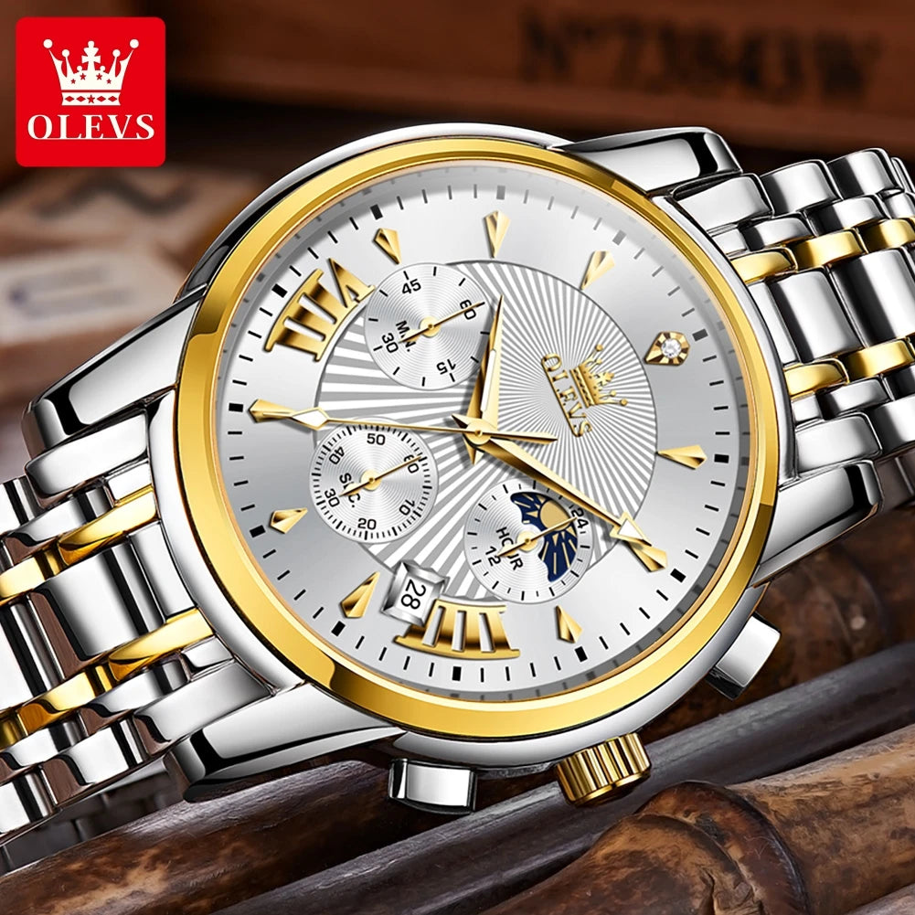 OLEVS Luxury Chronograph Watch For Men Waterproof Moon Phase