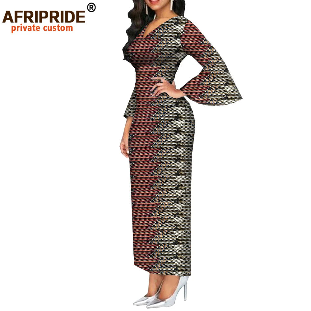 Women`s African Dresses Dashiki Outfits Print Bodycon Long Maxi Dress V Neck Flare Sleeve Party Wedding AFRIPRIDE A1925048