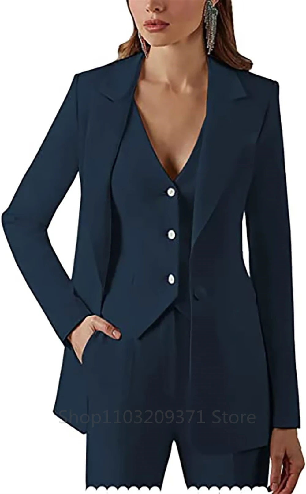 Women Suit Set Lapel Blazer Vest Pants Office Lady