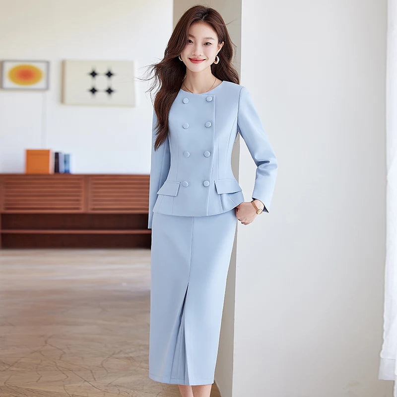 NAVIU Two-Piece Double Breasted Blazer Set for Women