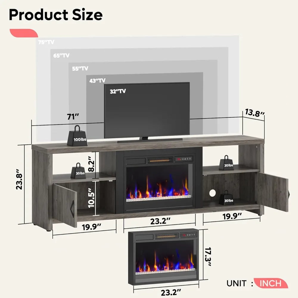 HUANZHUANG Fireplace TV Stand With LED Lights And Storage Cabinets