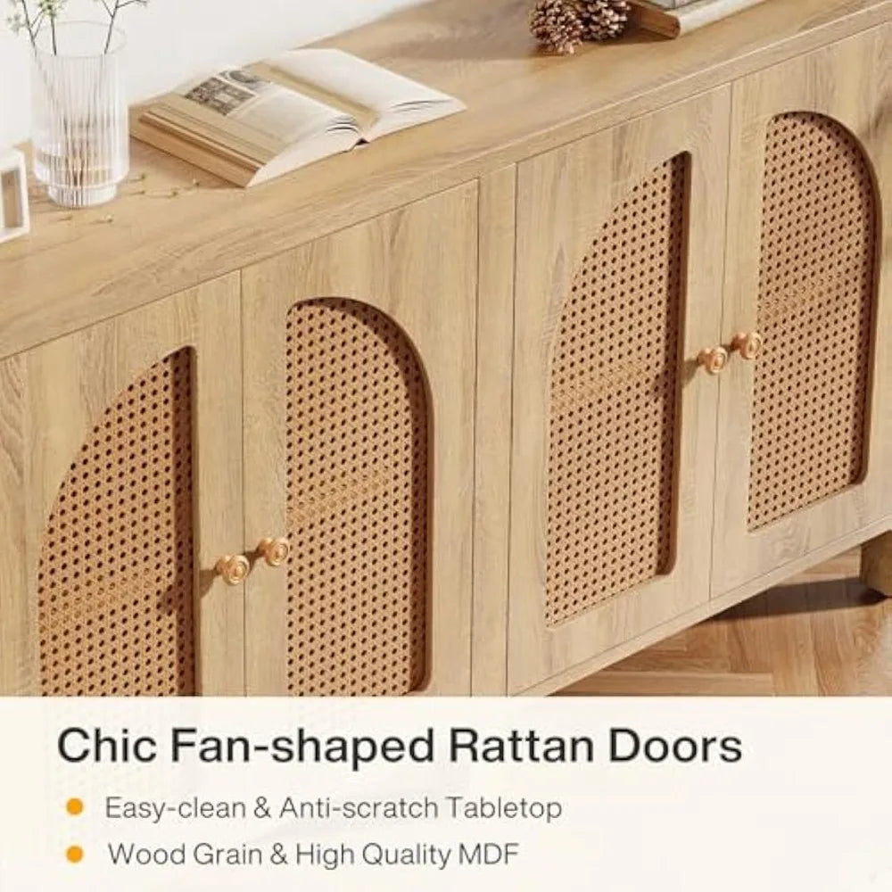 HUANZHUANG Sideboard Buffet Cabinet Rattan Credenza