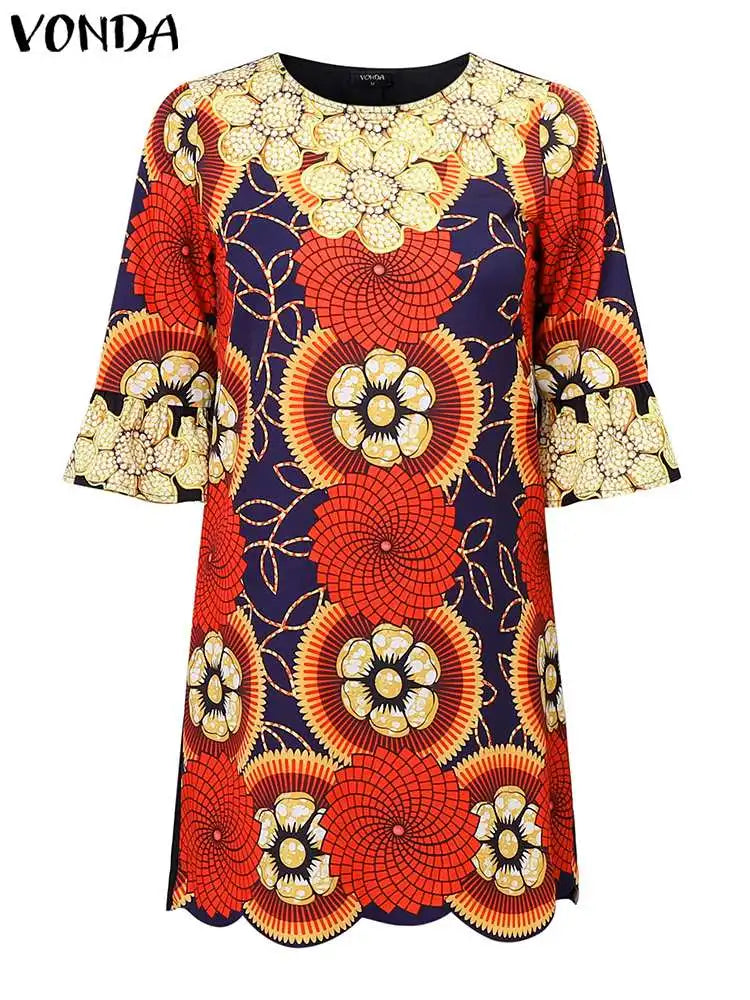 Plus Size 5XL VONDA Women Dress Sets Bohemian Suits Vintage Ethnic Style Floral Printed Long Blouse And Elastic Waist Skirts