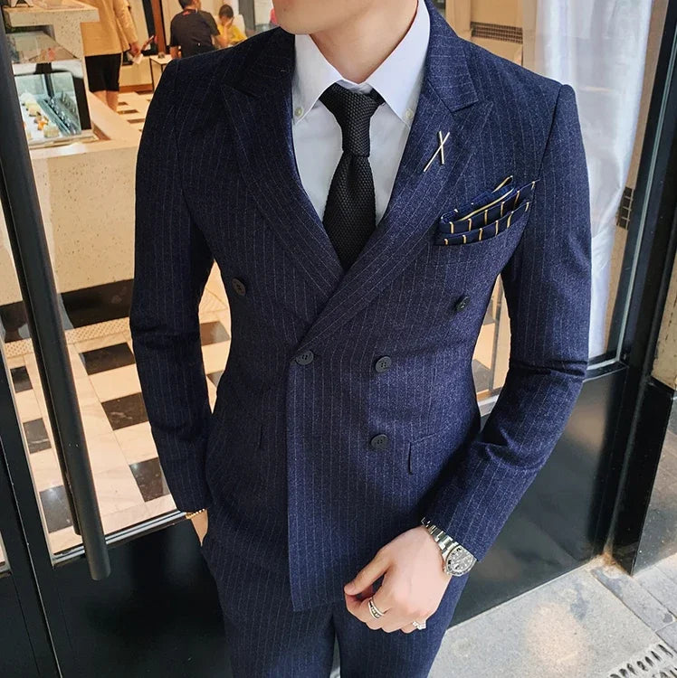 S-7XL (Jacket+Vest+Pants) Fashion Boutique Lattice Formal Business Mens Suit 3Pcs Set Groom Wedding Dress Plaid Suit Show Stage