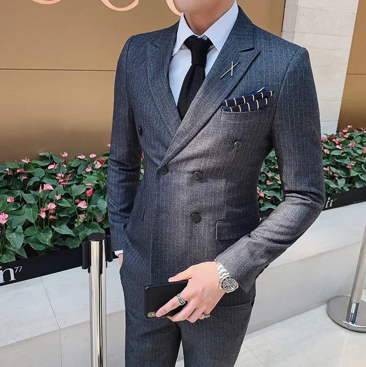 S-7XL (Jacket+Vest+Pants) Fashion Boutique Lattice Formal Business Mens Suit 3Pcs Set Groom Wedding Dress Plaid Suit Show Stage