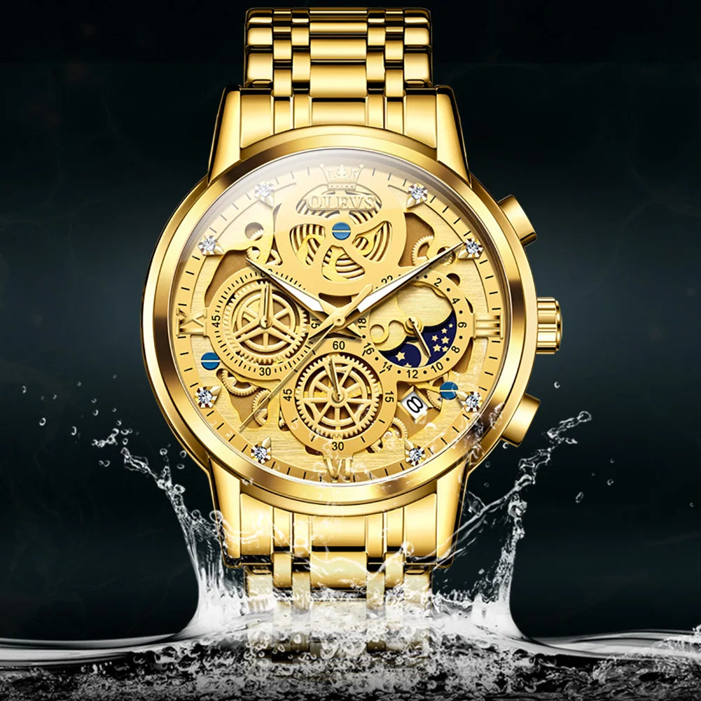 OLEVS Luxury Mens Quartz Watch With Stainless Steel Strap