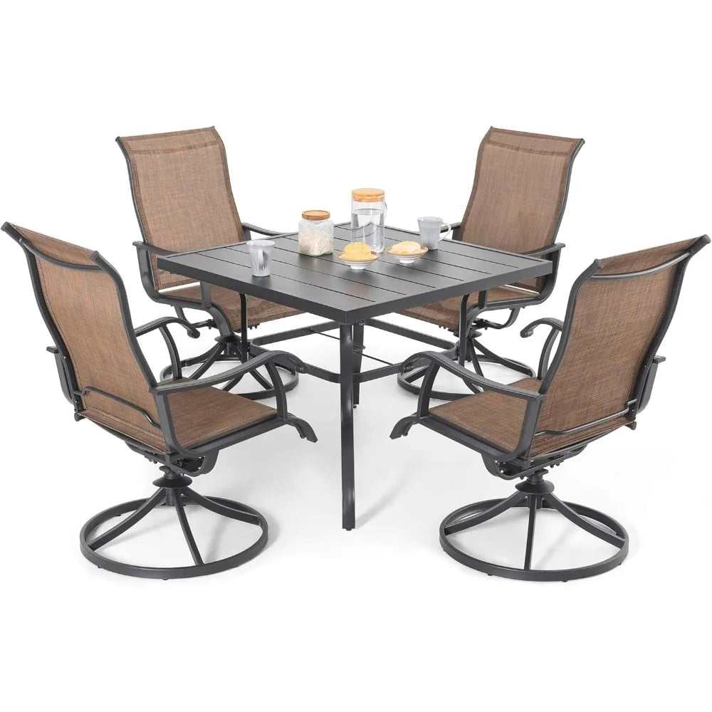 HUANZHUANG Outdoor Dining Set Weather Resistant Table And Textilene Chairs
