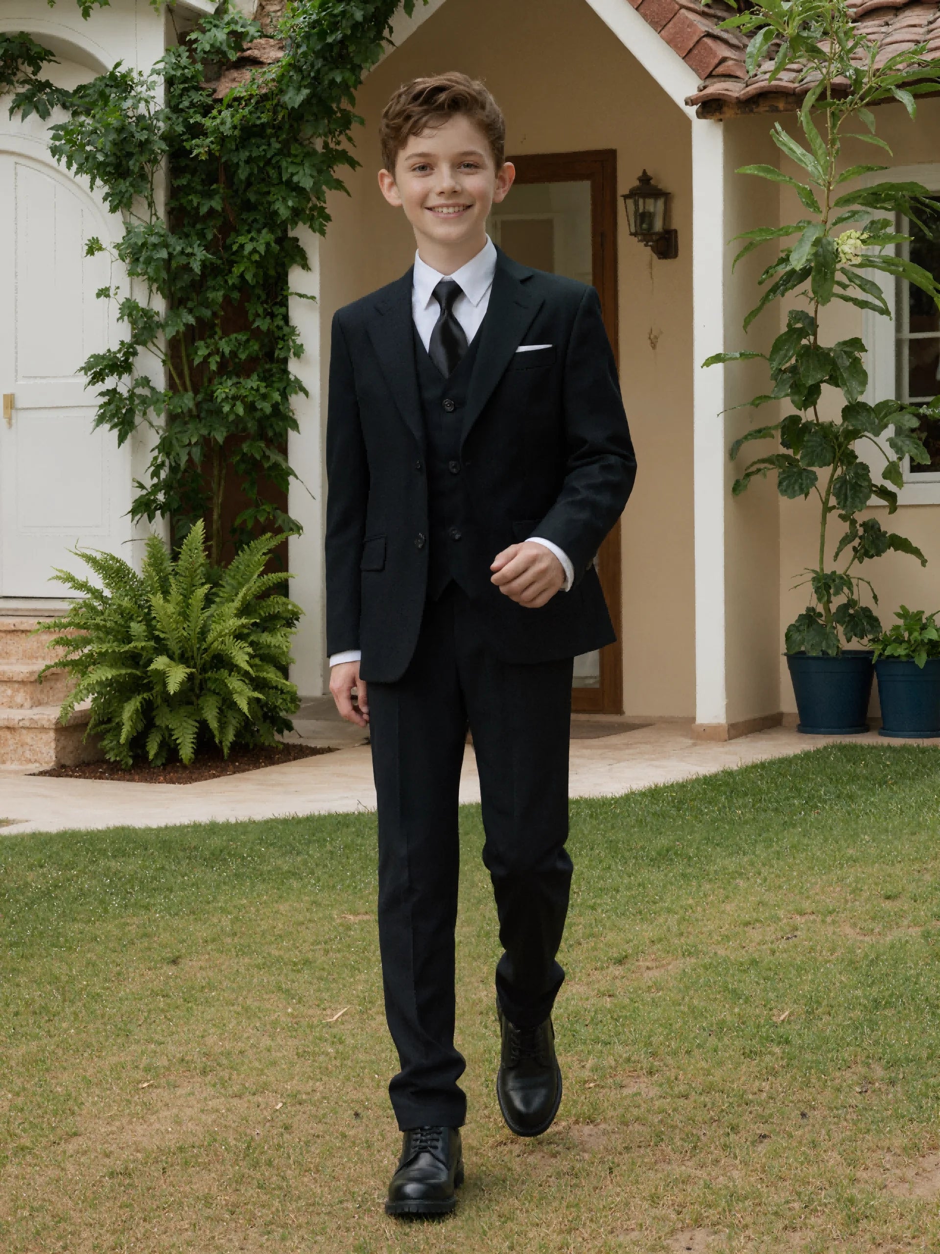 Boys Four Piece Suit Set Jacket Vest Pants Tie Formalwear