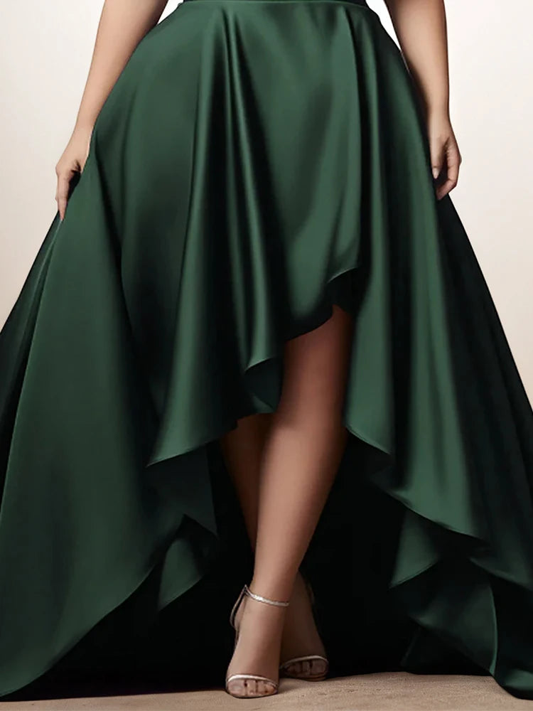 Elegant Plus Size Evening Dress for Women Spaghetti Strap Irregular Hem Pleated A-Line Sexy V-Neck Summer Party Wedding Dress