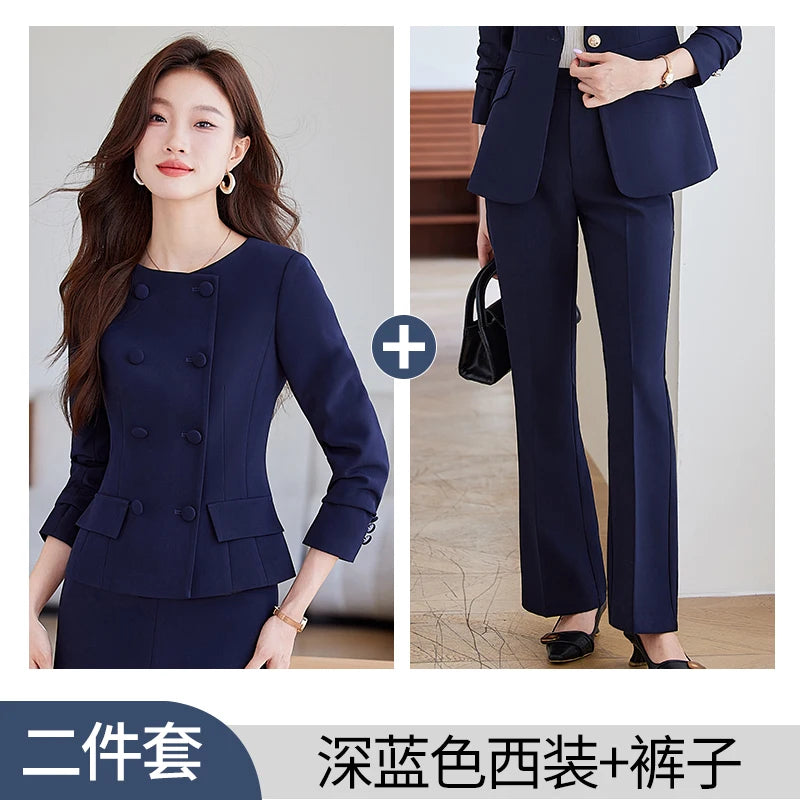 NAVIU Double Breasted Blazer Set For Women Elegant A Line