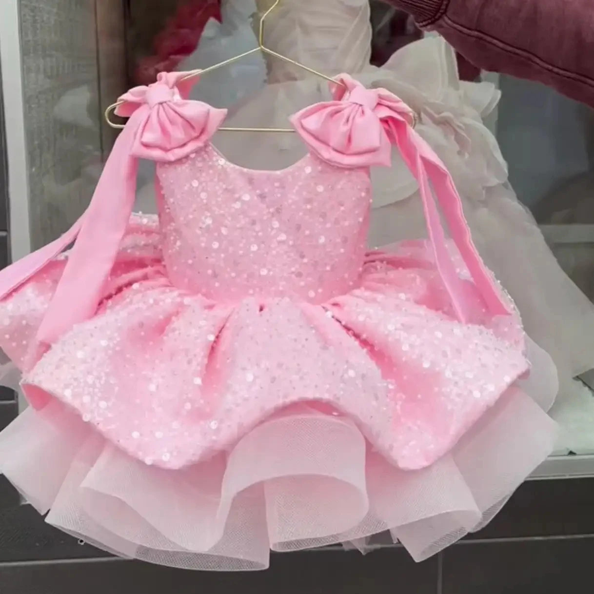 KLFLG Light Luxury Pageant Dress For Baby Girls With Sequins And Bow