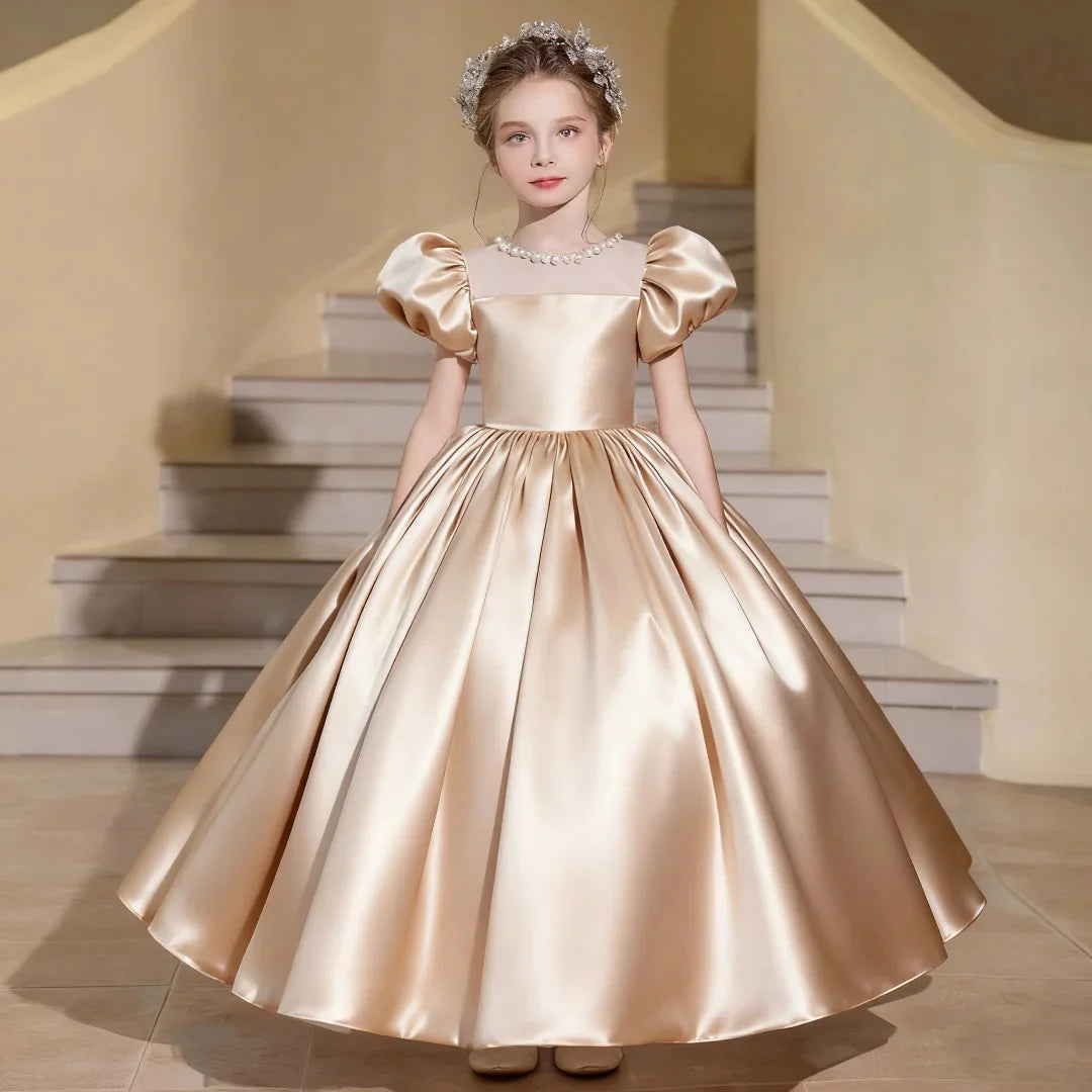 Gdybao Flower Girl Dress With Puff Sleeves For Weddings