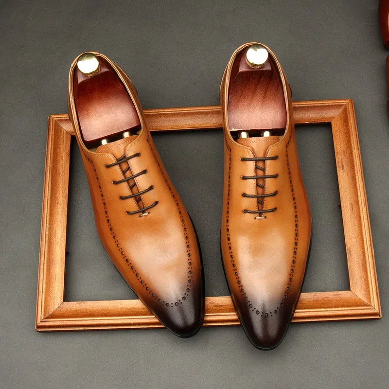 Italian Handmade Men's Oxford Shoes Real Calf Leather Black Brown Classic Brogue Business Wedding Dress Shoes For Men 2025 New