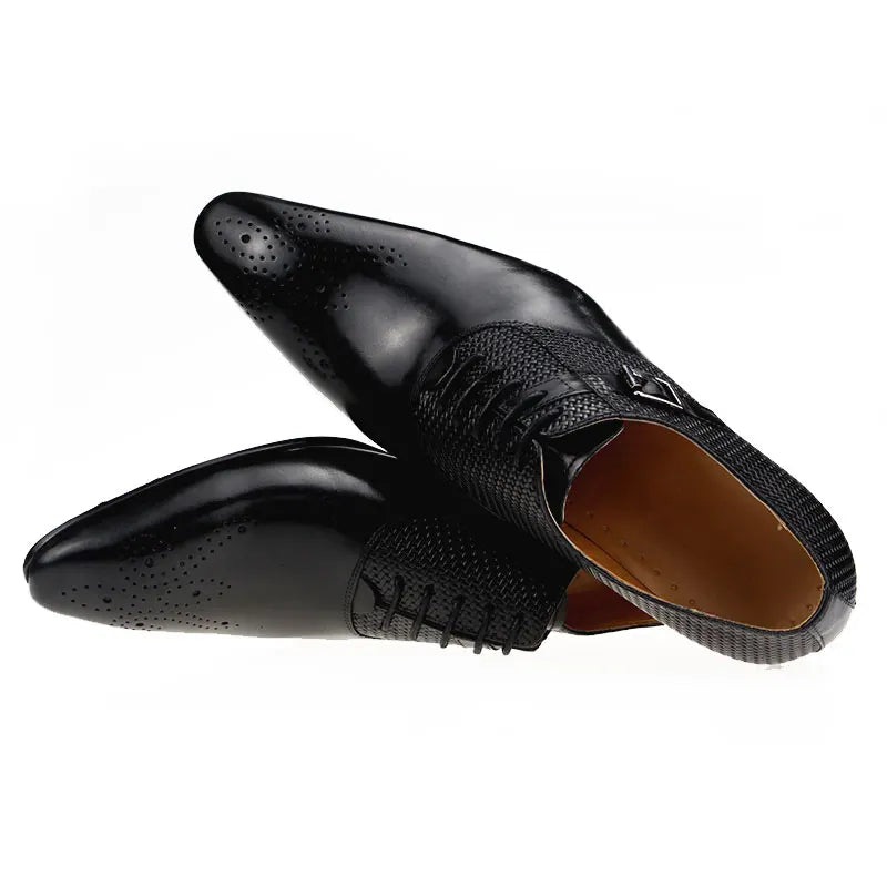 Exquisite Men Shoes Handmade Genuine Leather BlackBrown Lace-up Metal Buckle Fashion Elegant Casual Business Office Man Footwear