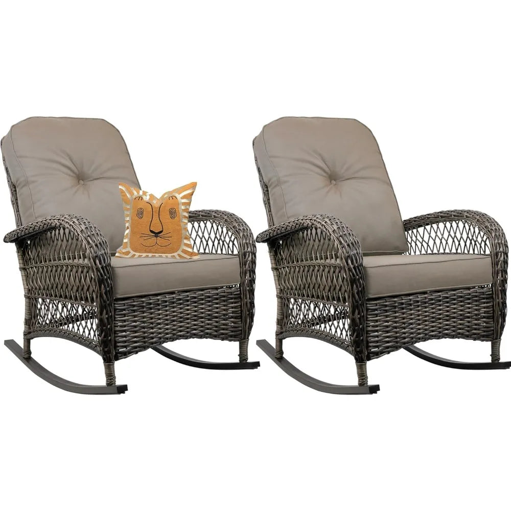HUANZHUANG Outdoor Wicker Rocking Chairs Set 2Pc Garden