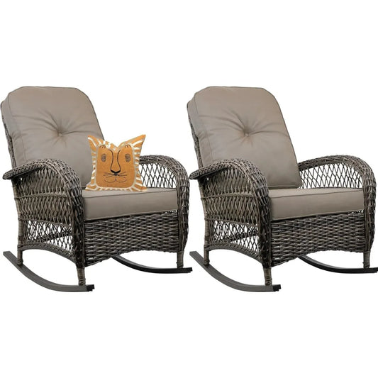 HUANZHUANG Outdoor Wicker Rocking Chairs Set 2Pc Garden