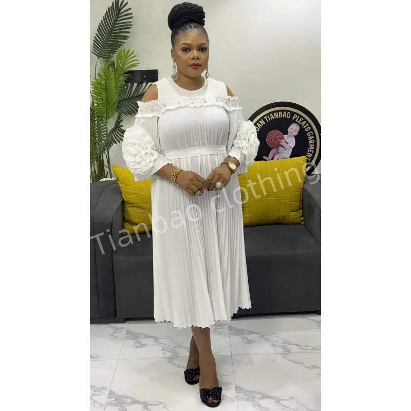 RosbinnaCN Pleated Dress For Women Elegant One Shoulder
