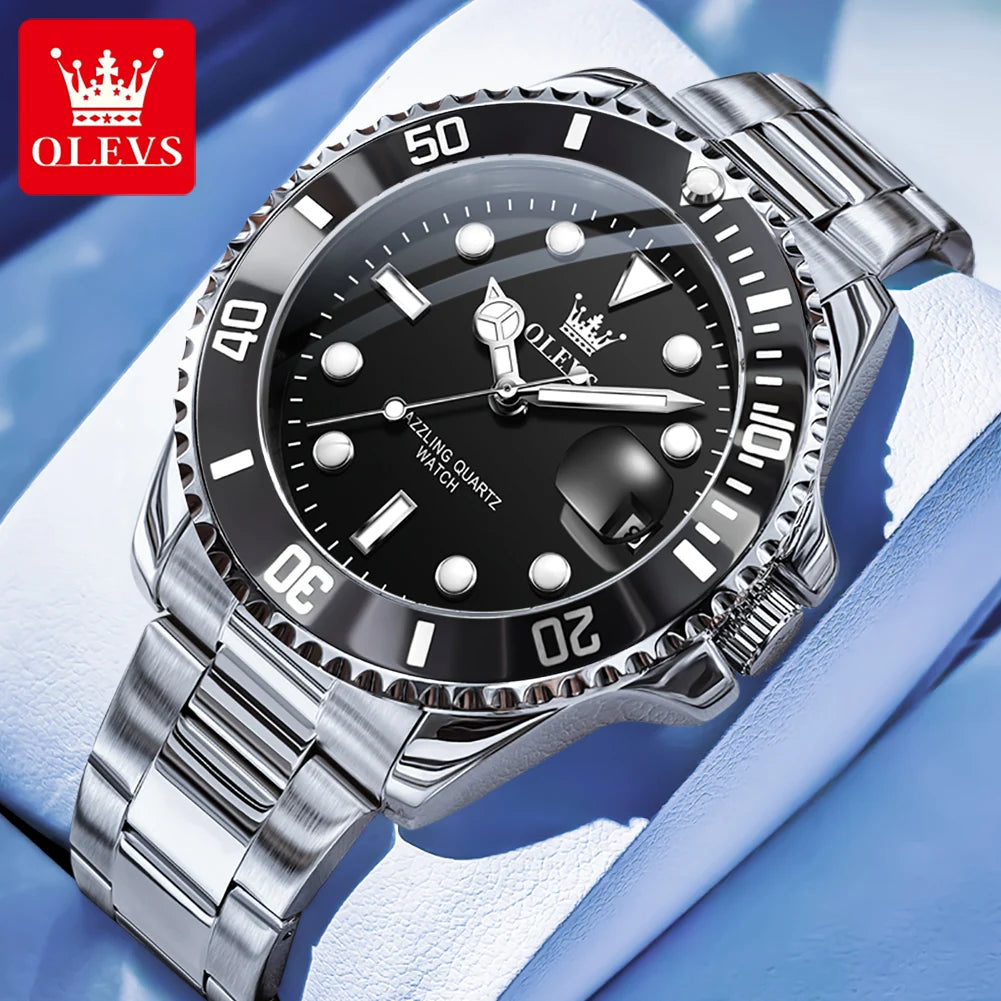 OLEVS 5885 Quartz Date Mens Watch Brushed Stainless Steel