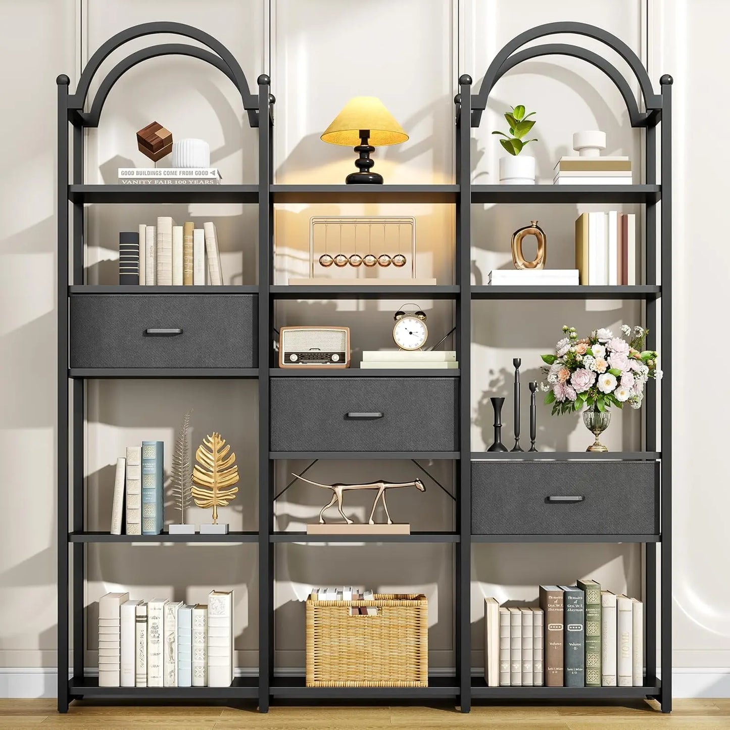 GUANGBAI Arched Bookshelf With Drawers And Storage Shelves