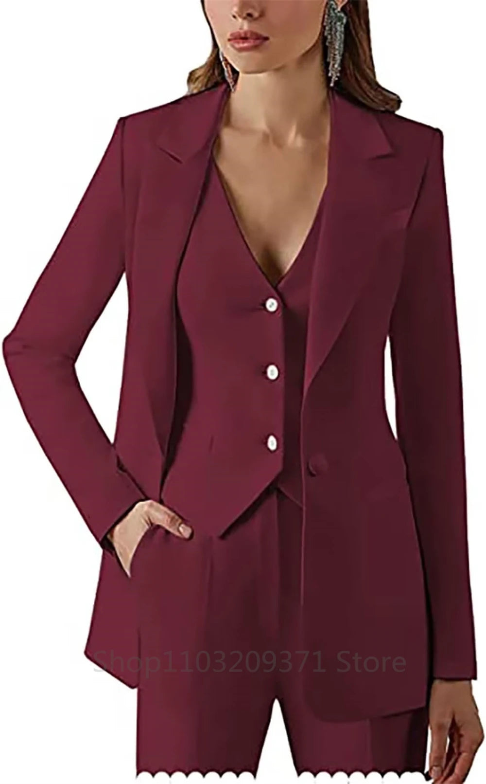 Women Suit Set Lapel Blazer Vest Pants Office Lady