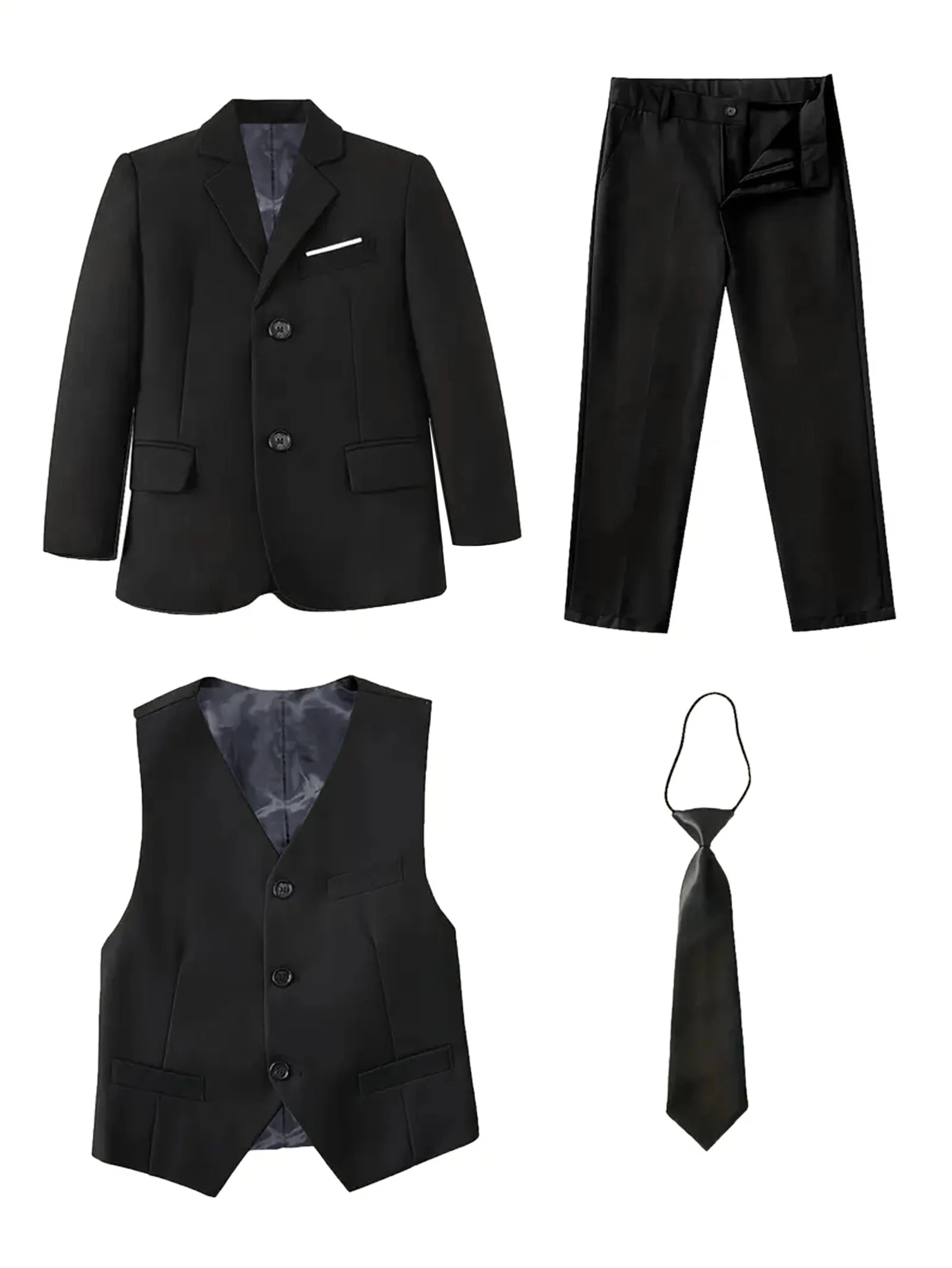 Boys Four Piece Suit Set Jacket Vest Pants Tie Formalwear