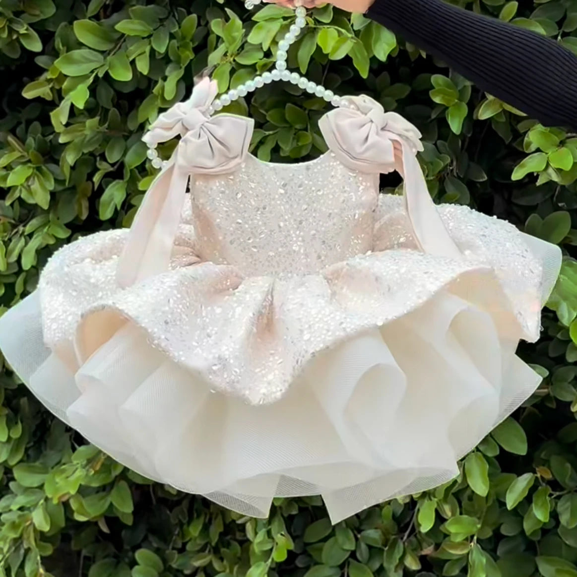 KLFLG Light Luxury Pageant Dress For Baby Girls With Sequins And Bow