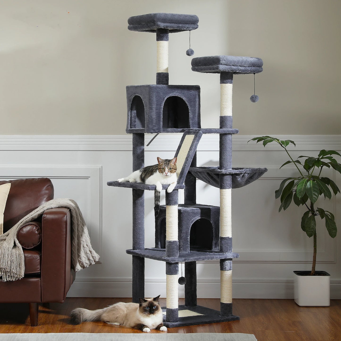Large Cat Tree Tall Cat Tower for Indoor Cats Multi Level Plush Cat Condo with Scratching Posts Scratching Boards Perches and Caves
