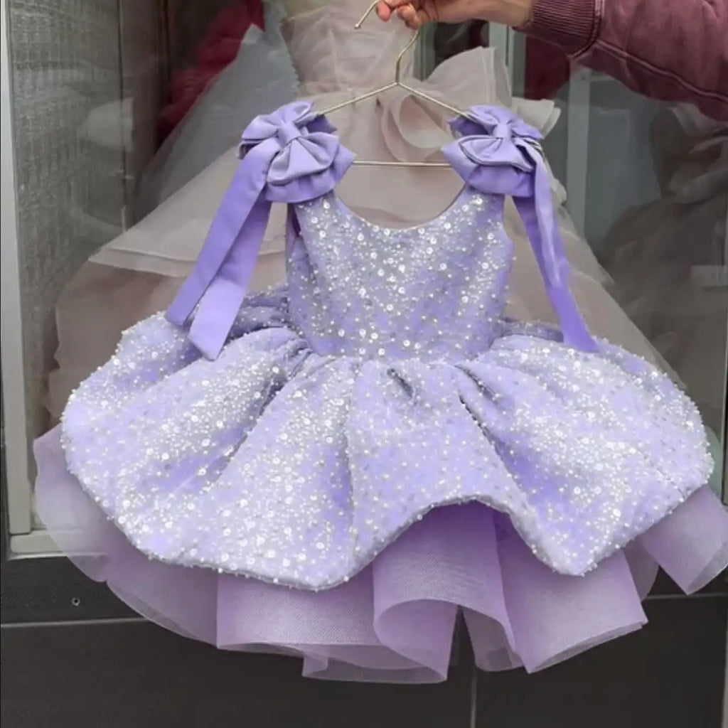 KLFLG Light Luxury Pageant Dress For Baby Girls With Sequins And Bow