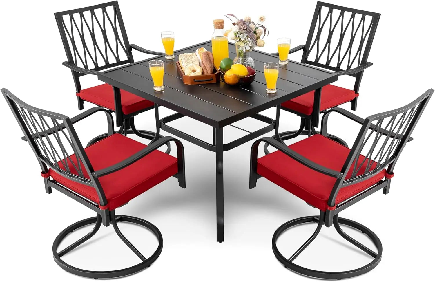 HUANZHUANG Outdoor Dining Set Weather Resistant Table And Textilene Chairs