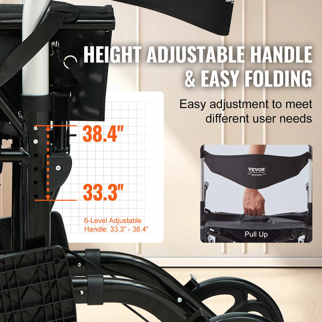 VEVOR 2 In 1 Foldable Rollator Walker Transport Chair