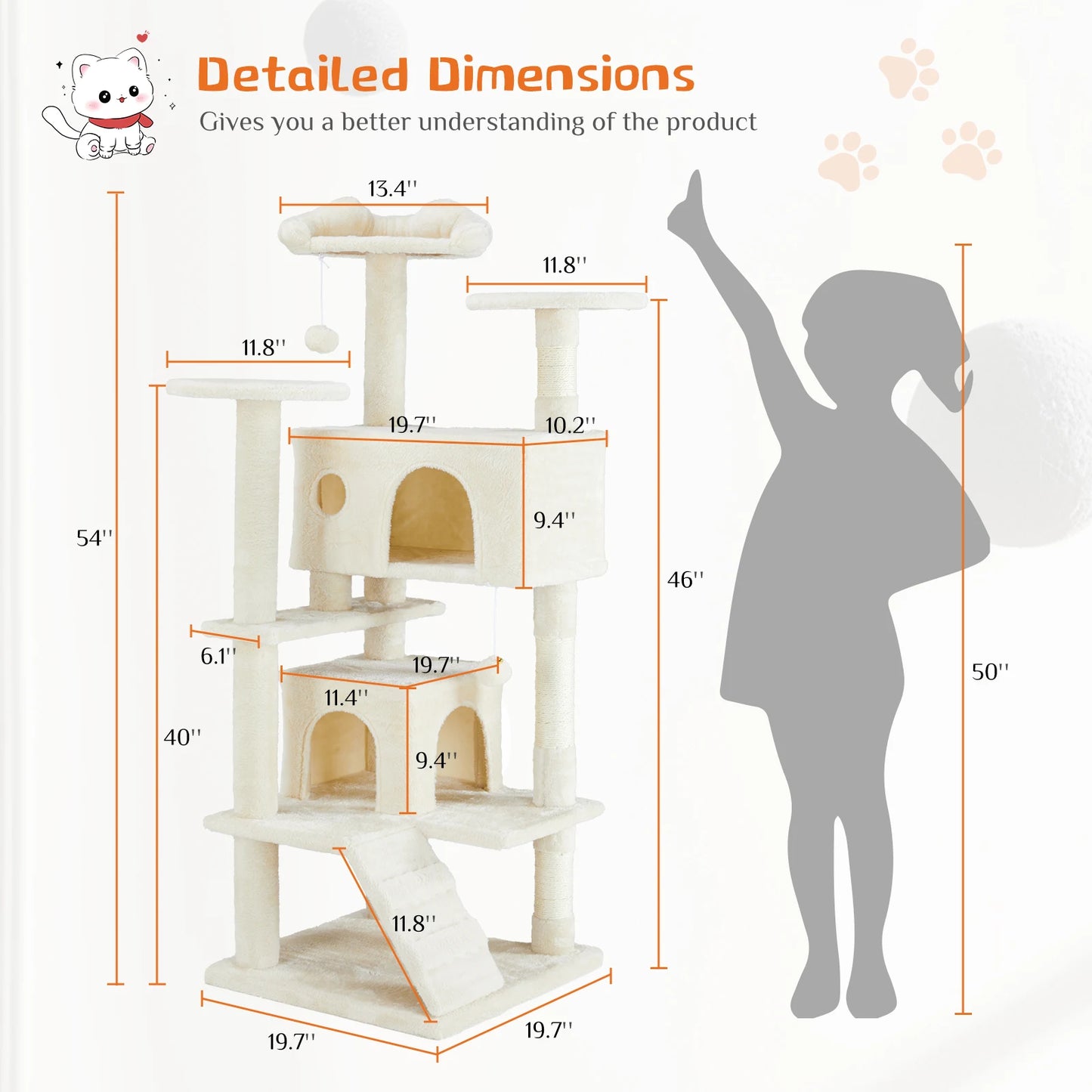 JHK Cat Tree Tower For Indoor Cats With Sisal Scratching