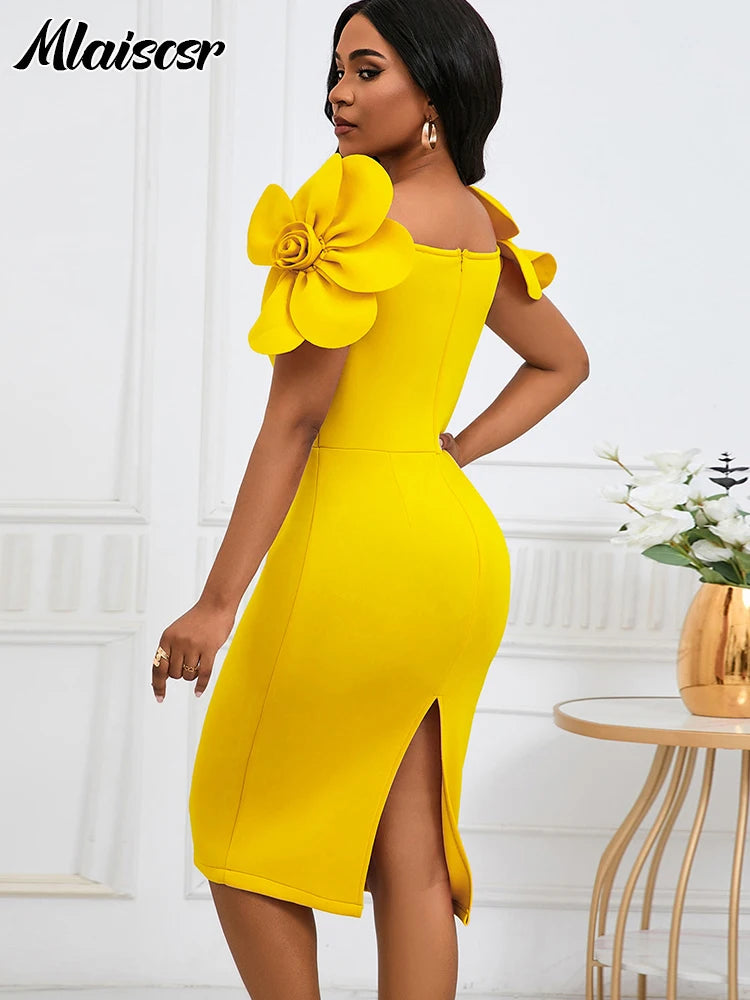 Mlaiscsr Sexy Off The Shoulder Petal Sleeve Midi Dress