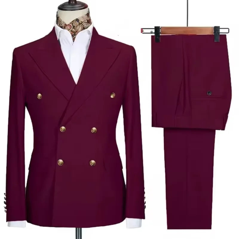 Xomoflag Men's Slim Fit Double Breasted Suit Jacket and Pants